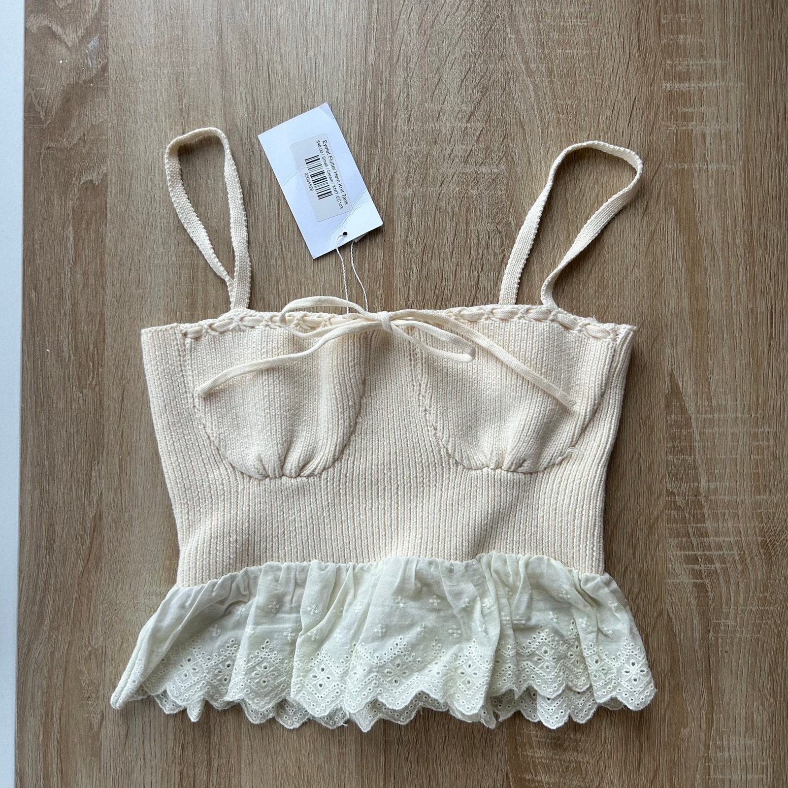 New Et Clet Boutique Brand Womens Eyelet Flutter Hem Knit Tank Size S Cream Nwt